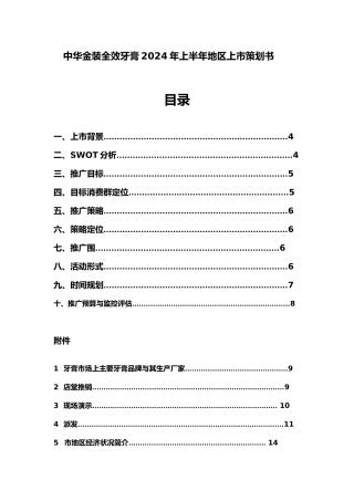某牙膏上半年上市项目策划书