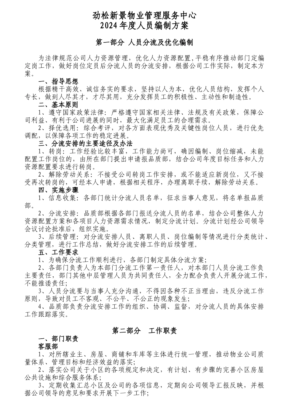 某物业管理服务中心年度人员编制方案_第1页