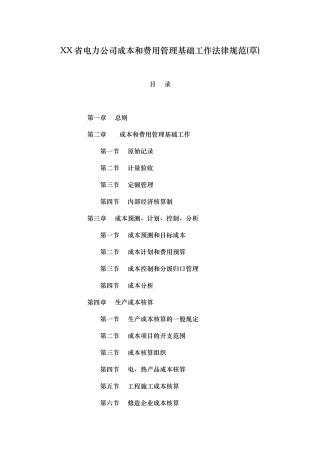 某电力公司成本和费用管理基础工作规范标准