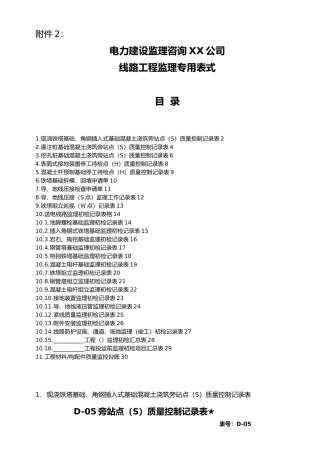 某电力建设监理咨询公司线路工程专业用表式