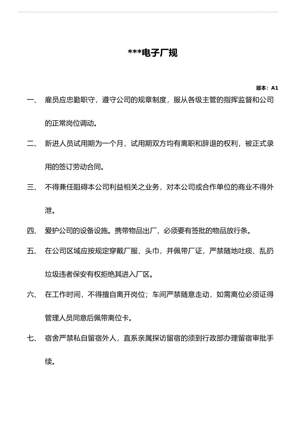 某电子有限公司规章管理制度与各岗位职责说明_第1页
