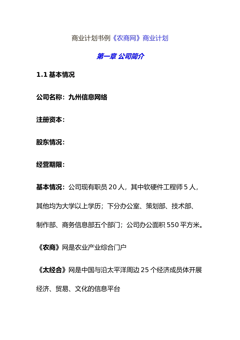 某知名公司商业实施计划书范例_第1页