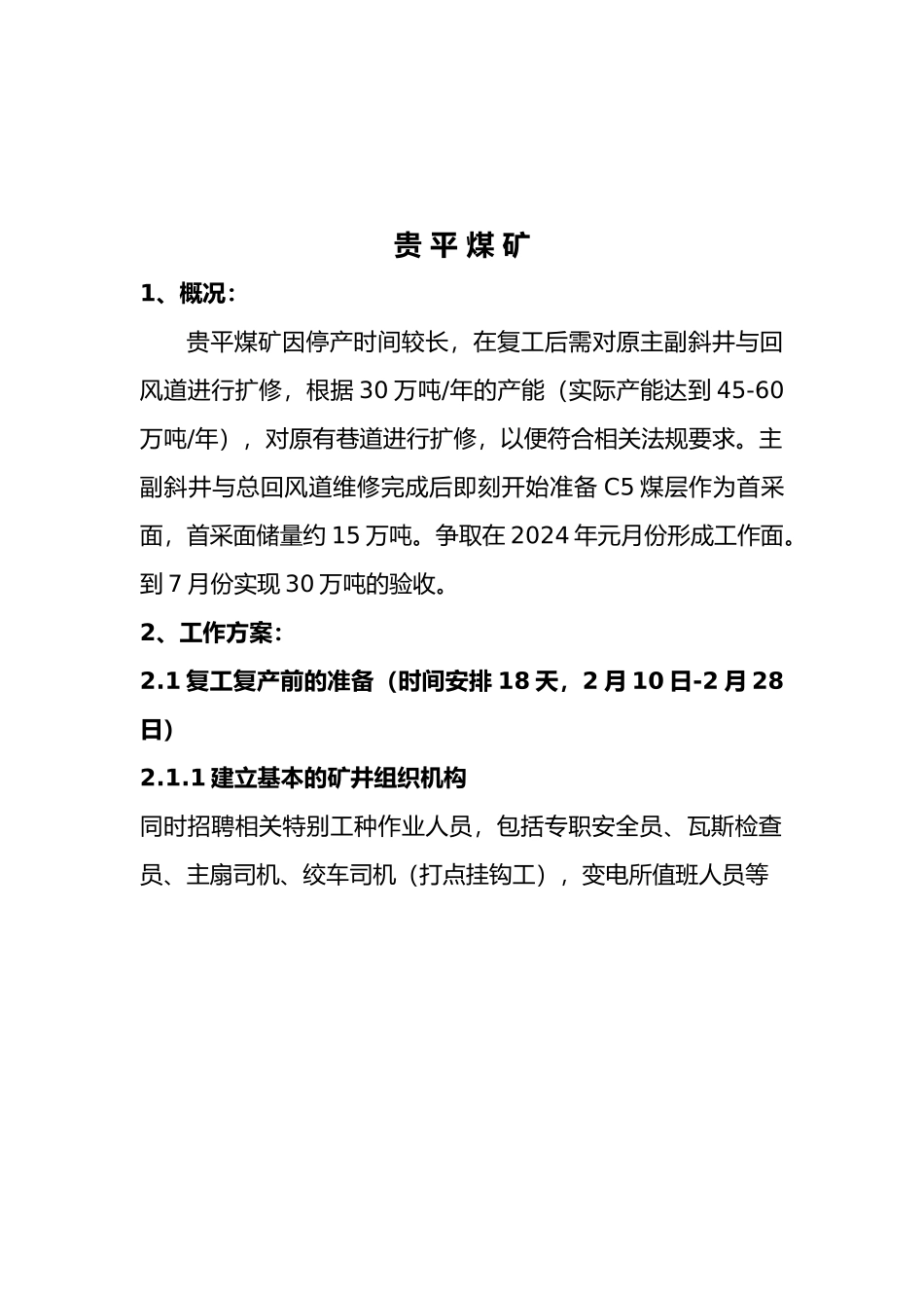 某矿业投资有限公司年度生产经营计划概述_第3页
