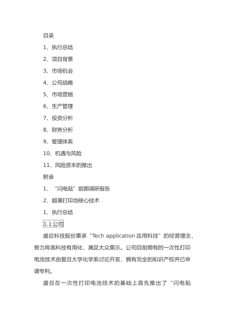 某科技股份有限公司优秀创业企划书