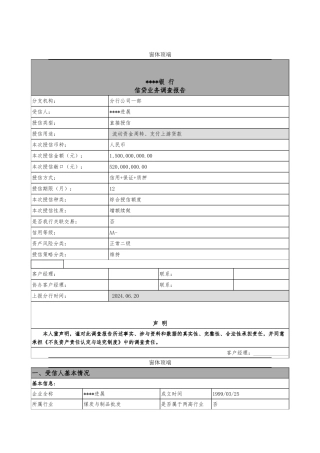 某能源发展公司银行授信调查报告