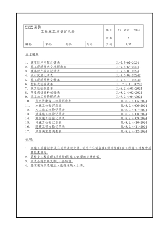 某装饰有限公司工程施工质量记录表
