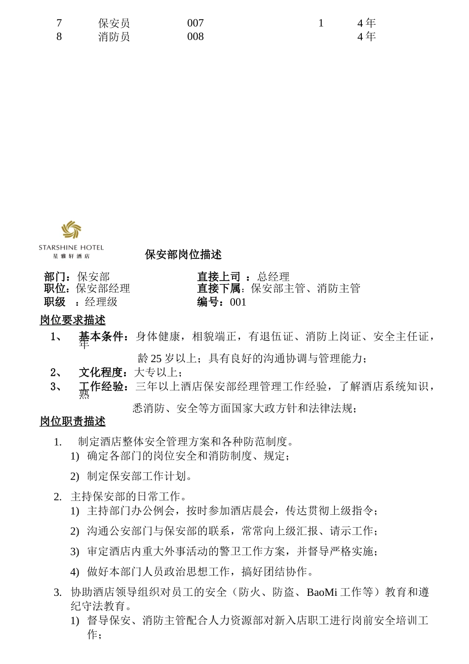 某酒店保安部岗位职责描述_第2页