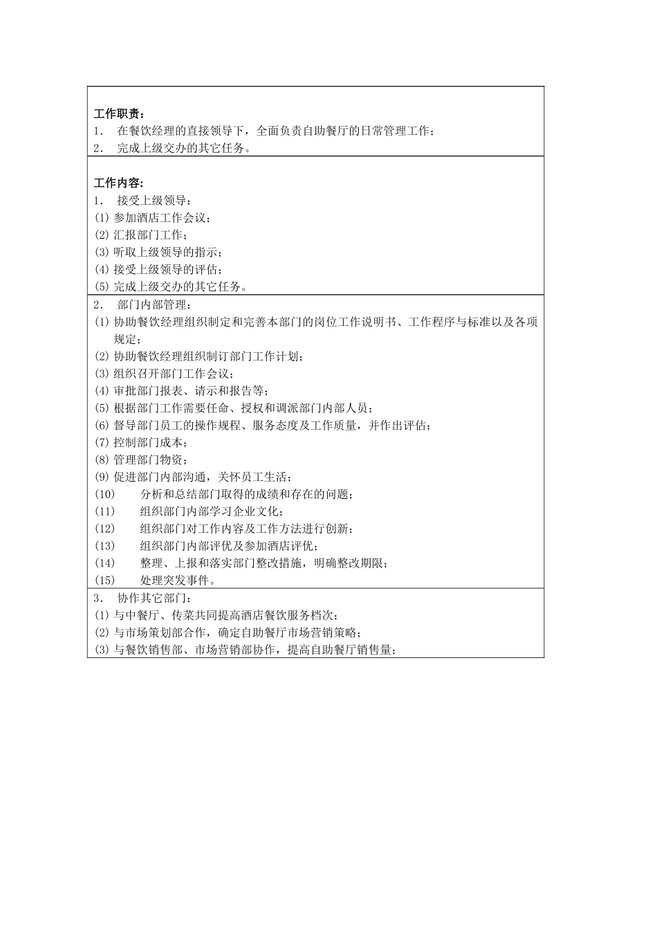 某酒店自助餐厅岗位职责及岗位工作说明书_第2页