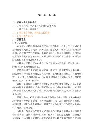 柳林县年产2万吨岩棉制品生产线可行性研究报告