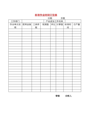 标准作业时间订定 表