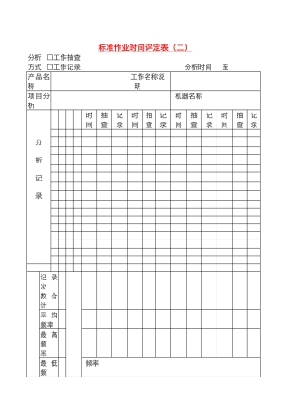 标准作业时间评定表（二）