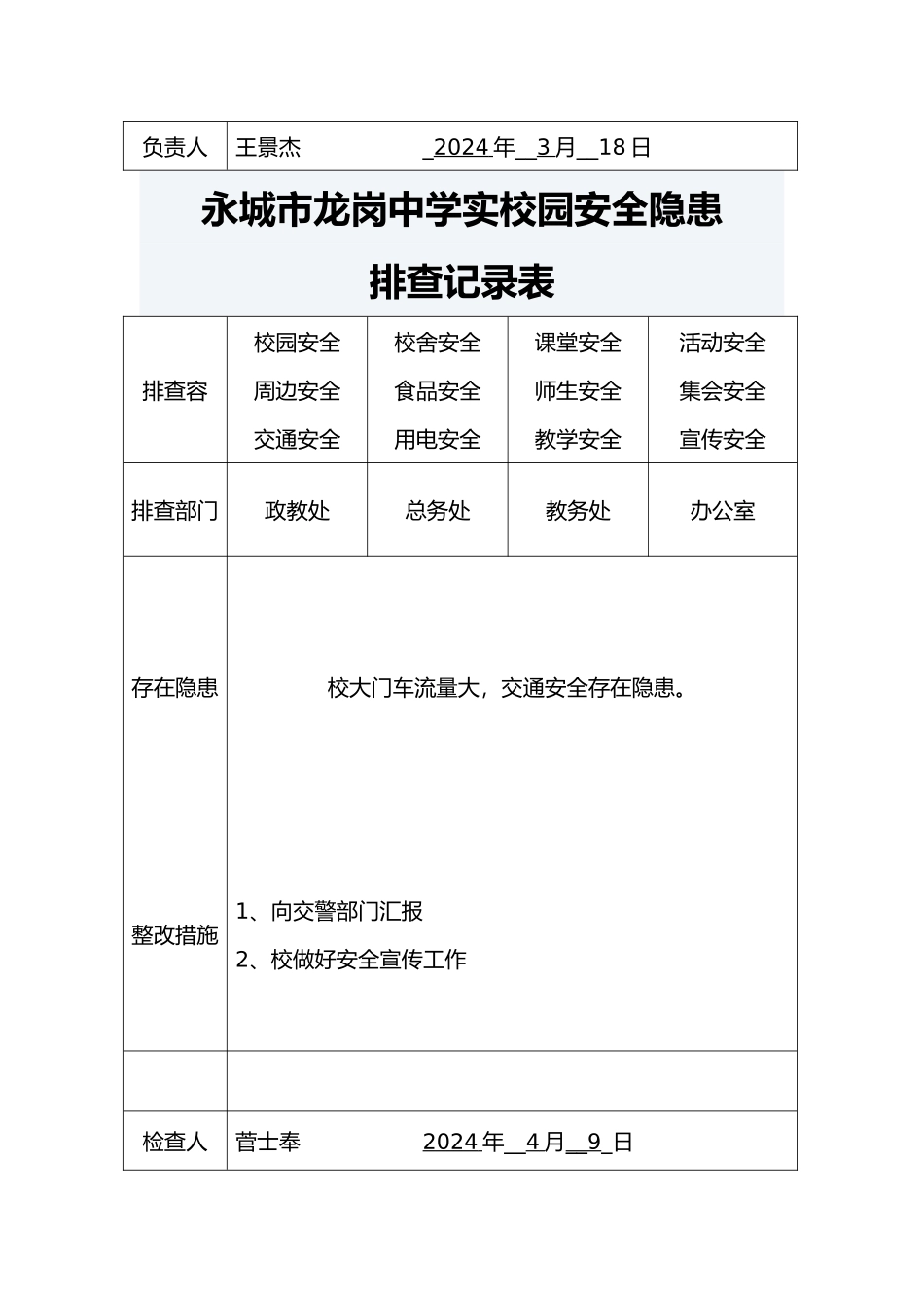 校园安全隐患排查记录文本表_第2页
