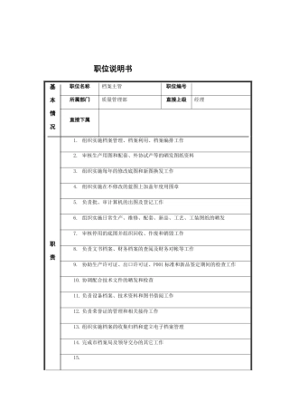 档案主管岗位说明书