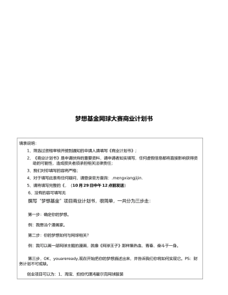 梦想基金网球大赛的商业实施计划书