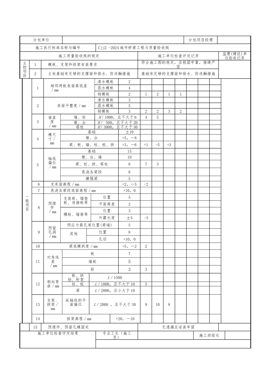 模板支架和拱架安装检验批质量验收记录表_第3页