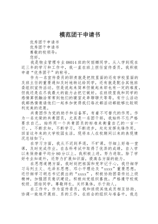 模范团干申请书