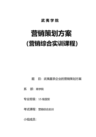 武夷星茶企业的市场营销方案