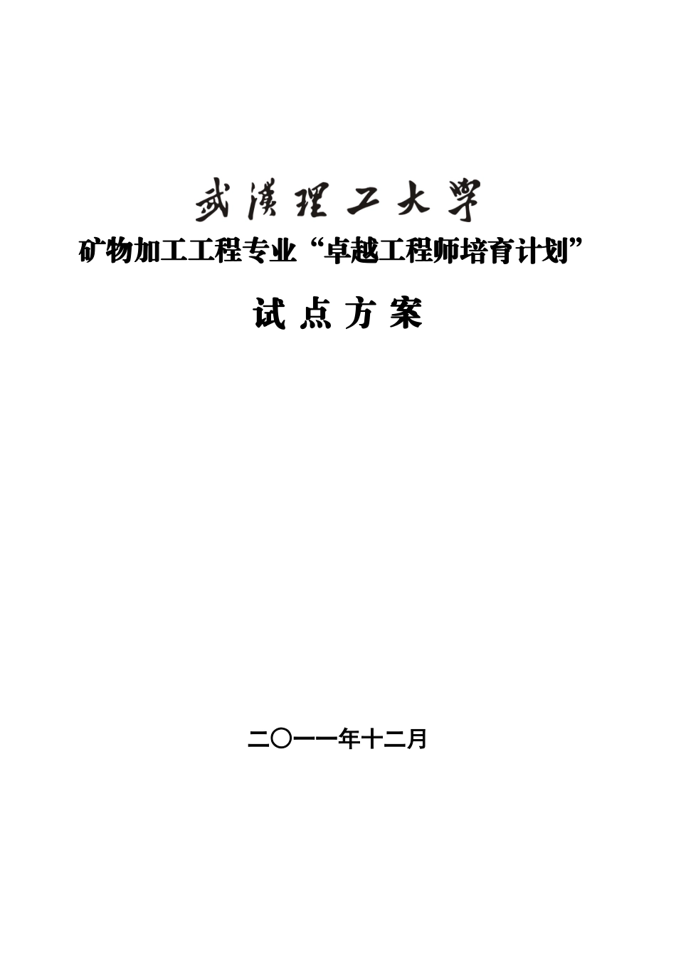 武汉理工大学矿物加工工程专业卓越工程师培养方案_第1页