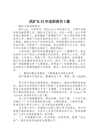 武矿长XX年述职报告5篇