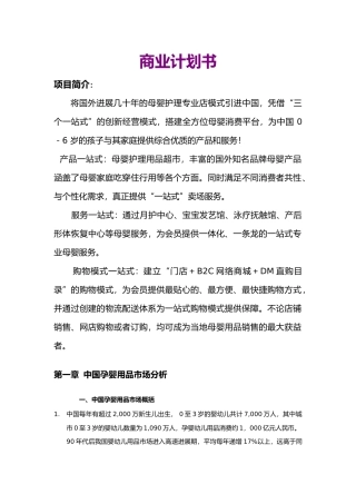 母婴护理_专业店模式的商业实施计划书