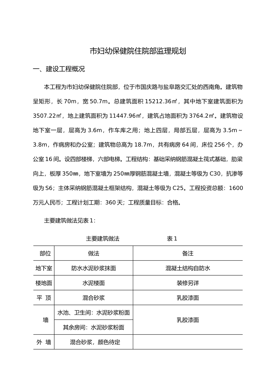 毕业设计市妇幼保健院监理规划范本_第1页