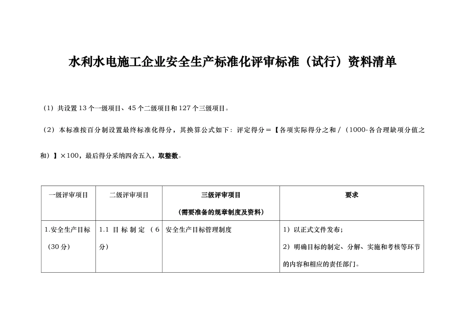 水利水电施工企业安全生产标准化资料清单_第1页
