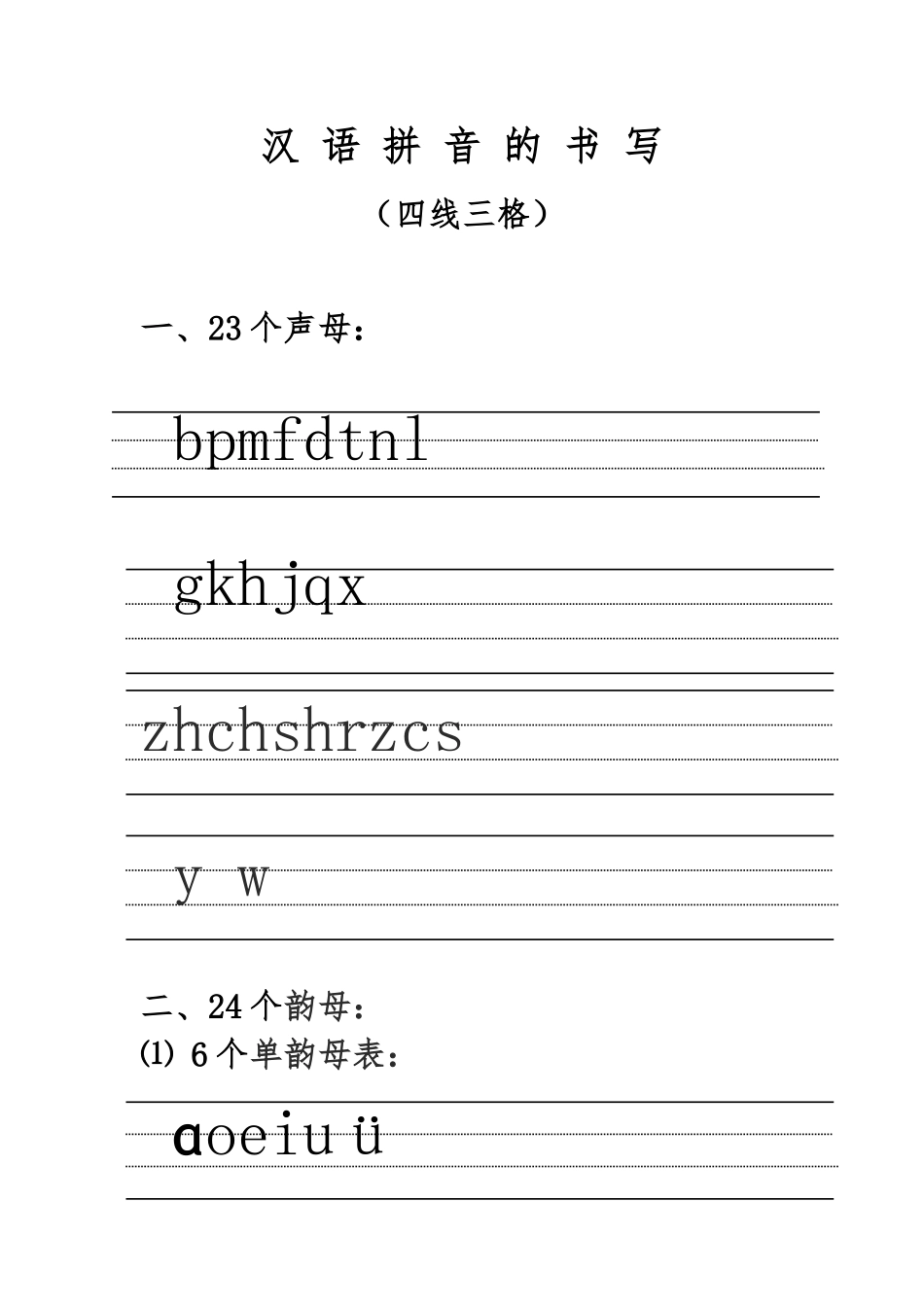 汉语拼音的书写格式四线三格资料全_第1页