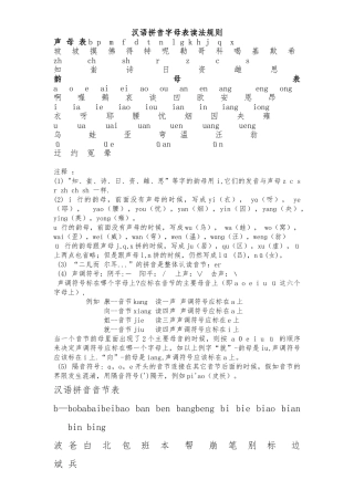 汉语拼音字母表读法规则
