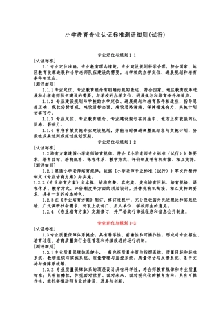江苏小学教育专业认证标准测评细则