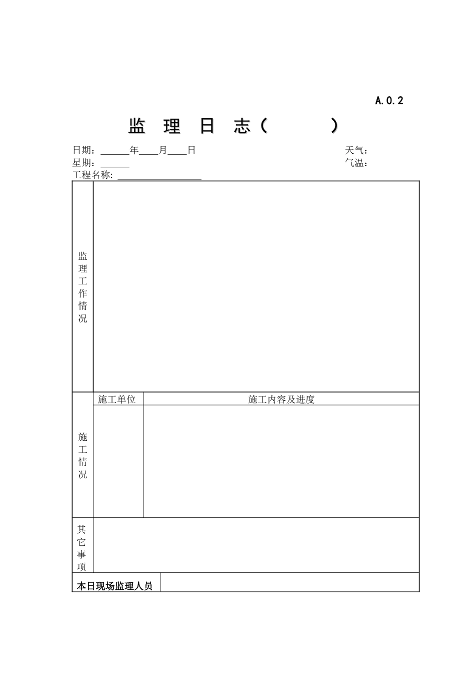 江苏省建设工程监理现场用表27空白表_第2页
