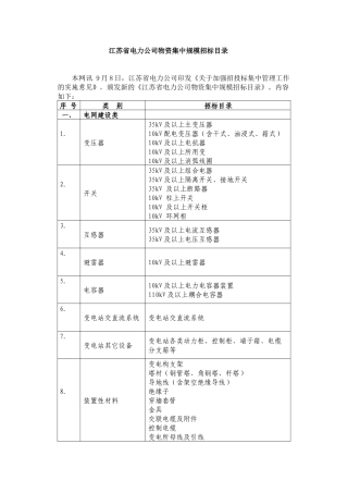 江苏省电力公司物资集中规模招标目录