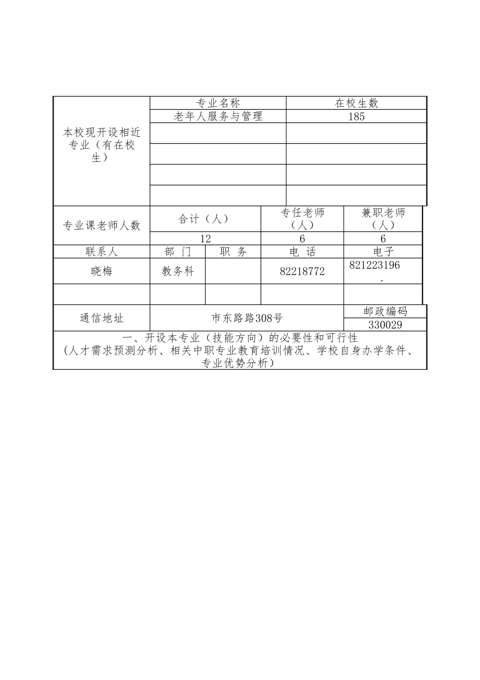 江西中等职业学校新设专业备案表[家政服务与管理]_第2页