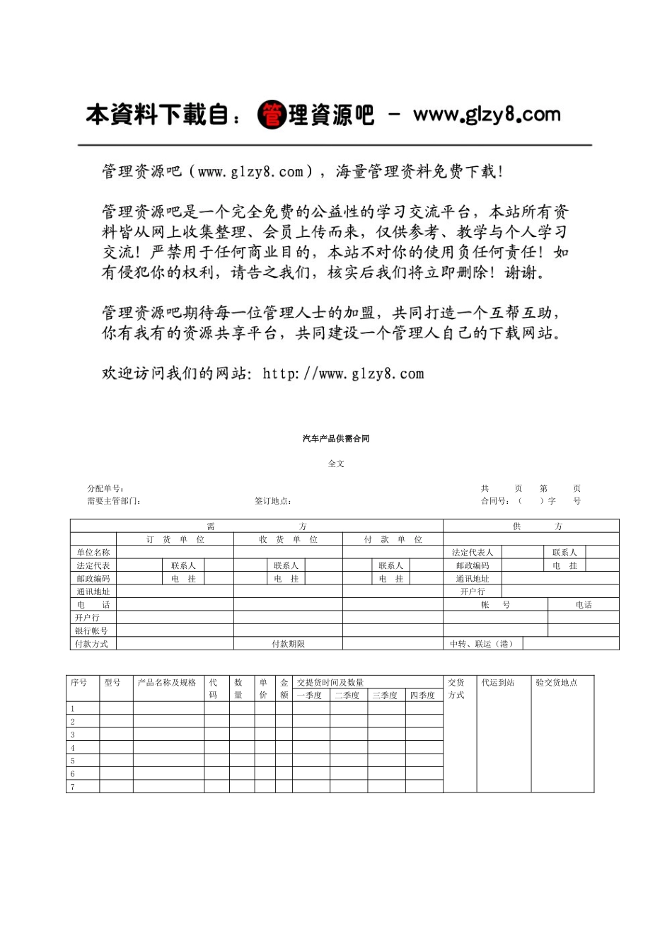 汽车产品供需合同_第1页