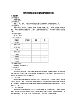 汽车修理工国家职业标准与技能标准