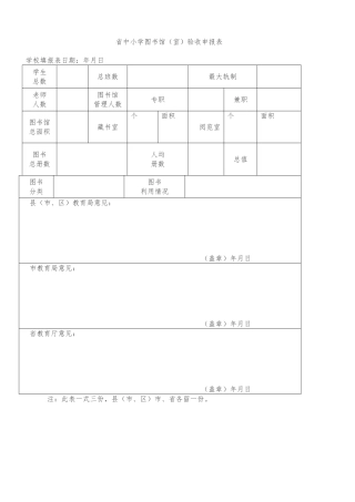 河北中小学图书馆室验收申报表