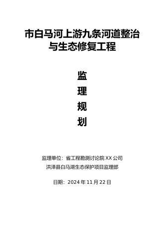 河道整治与生态修复工程监理规划范本