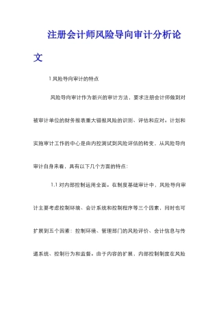 注册会计师风险导向审计分析论文_0