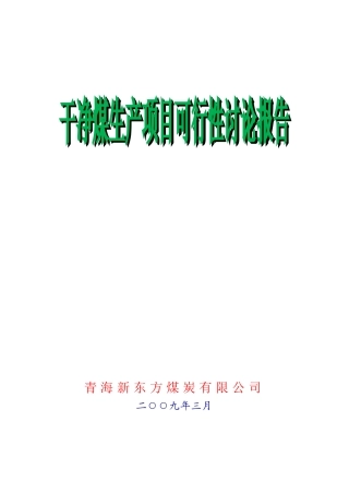 洁净煤生产项目可行性研究报告