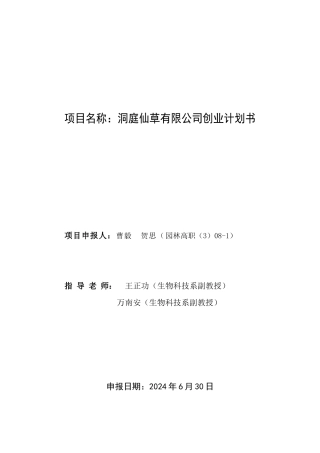 洞庭仙草有限公司创业计划书