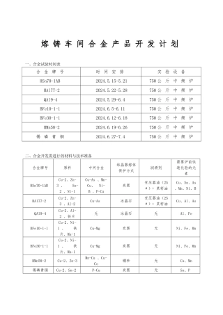 浅析熔铸车间合金产品开发计划