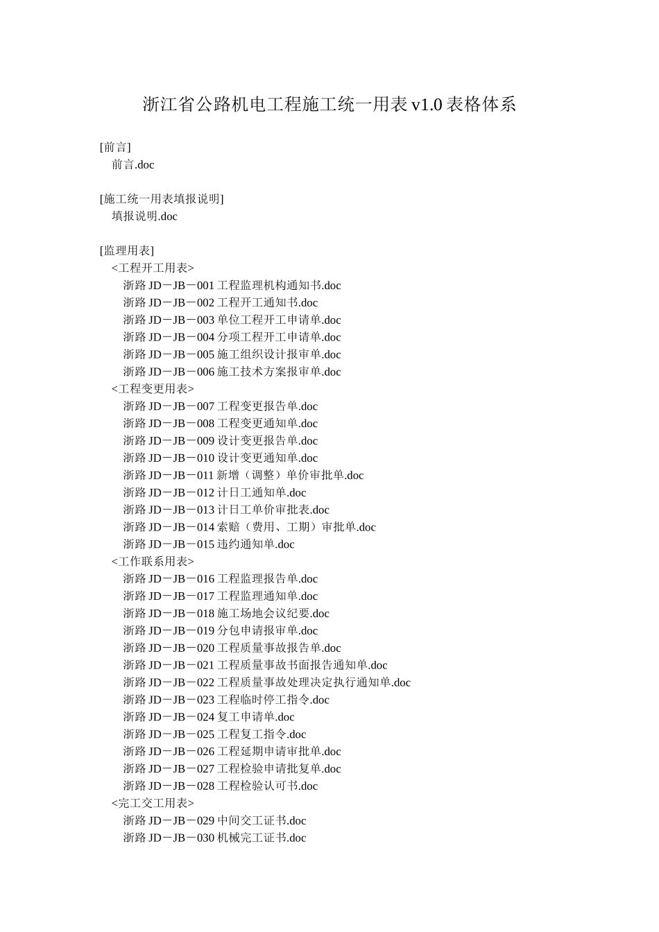 浙江省公路机电工程施工统一用表v10表格体系_第1页