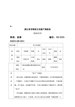 浙江省非物质文化遗产调查表汇编