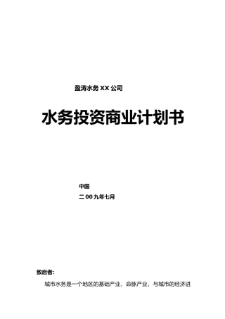 海南盈涛水务商业实施计划书