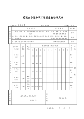 混凝土台阶分项工程质量检验评定表