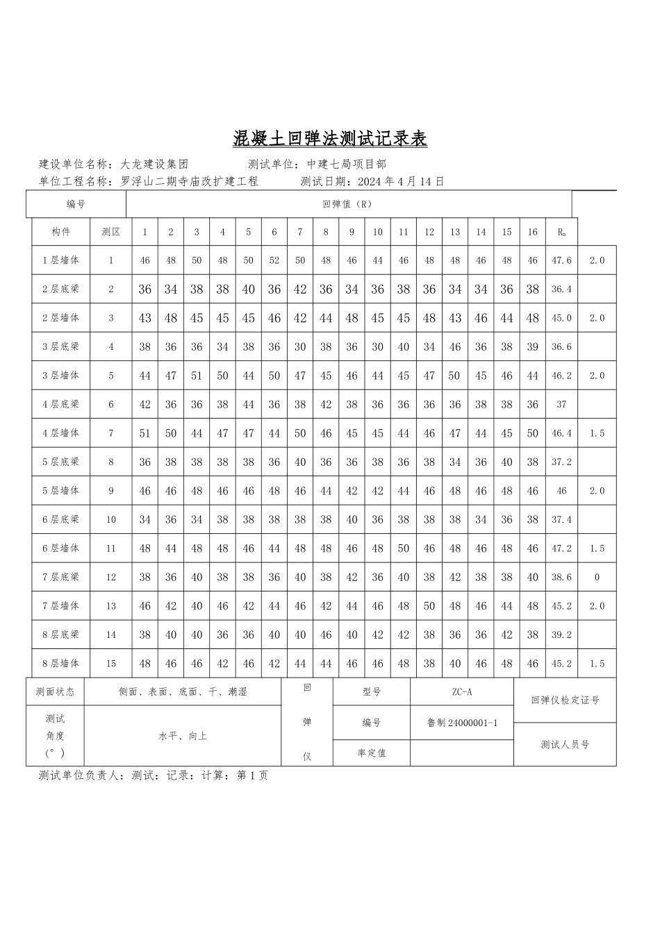 混凝土回弹记录文本表_第1页
