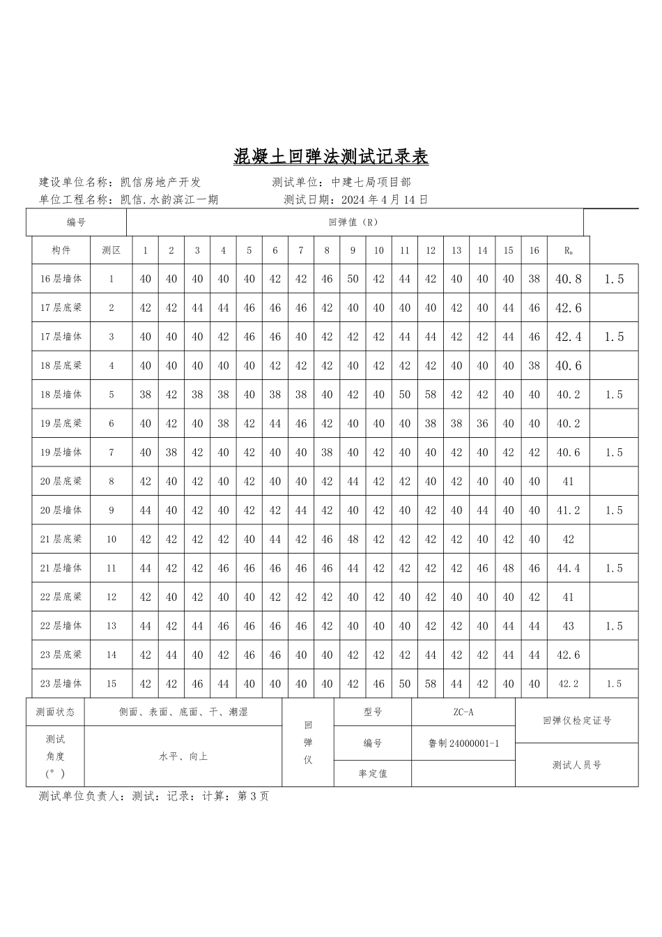 混凝土回弹记录文本表_第3页