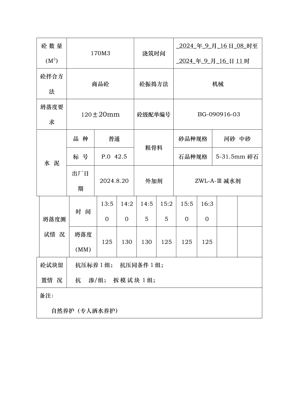 混凝土施工记录文稿表格模板_第3页