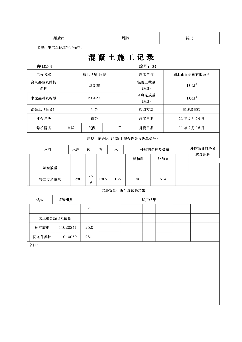 混凝土施工记录文本_第3页