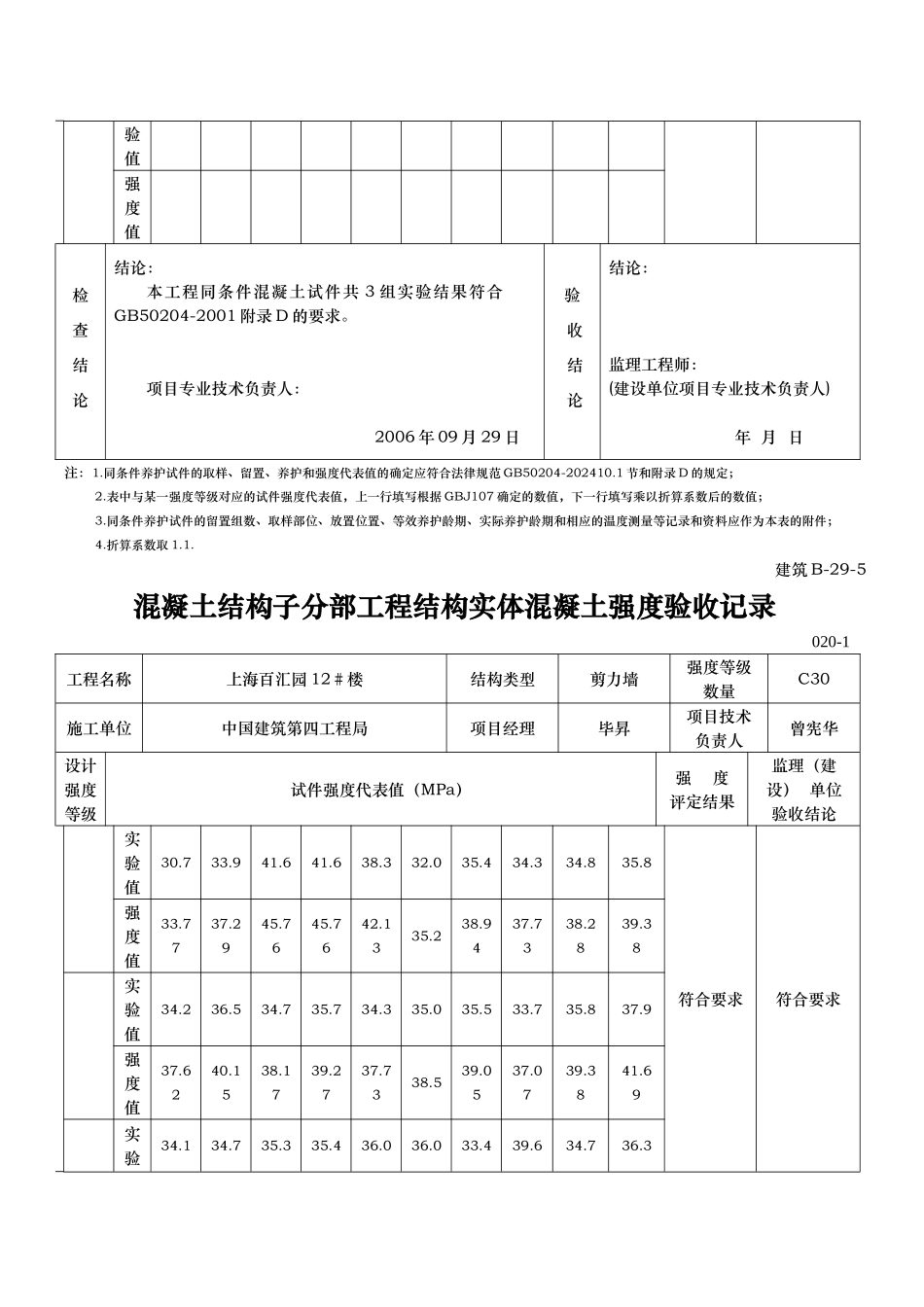 混凝土结构子分部工程结构实体砼强度验收记录文本_第3页