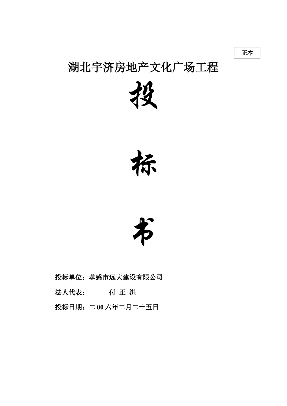 湖北宇济房地产文化广场工程投标书_第1页